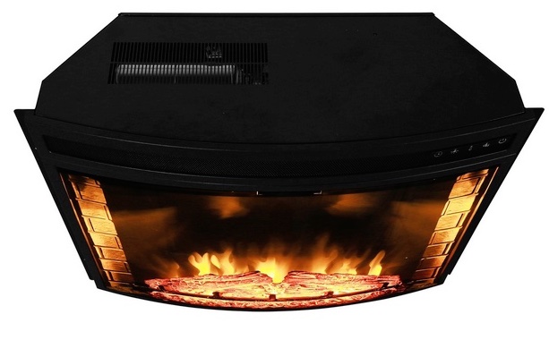 AKDY 28 Black Electric Firebox Fireplace Heater Insert Curve Glass panel detail
